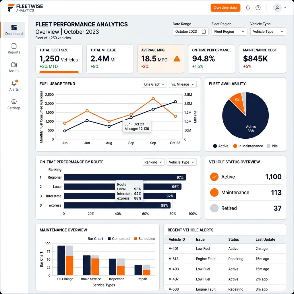 Transportation fleet KPI and performance dashboard